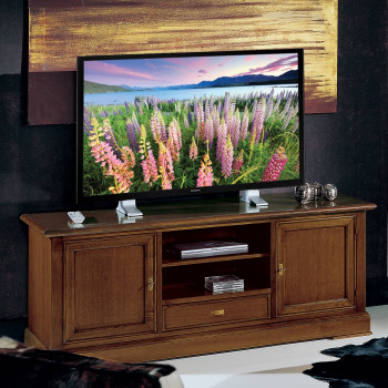 Porta tv stereo con ripiani, legno di noce tanganica