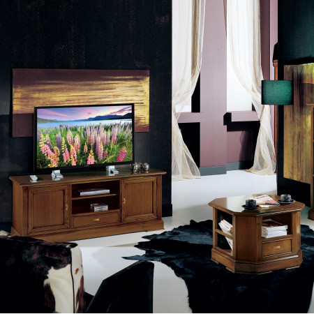 Porta tv stereo con ripiani legno, noce tanganica