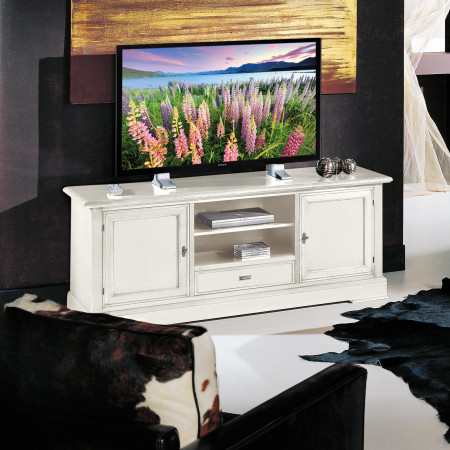 Porta tv stereo con ripiani legno, finitura bianca