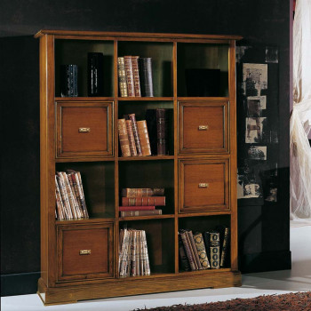 Libreria 12 vani 4 cassetti legno noce con libri