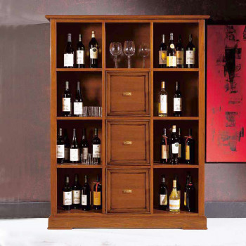 Libreria con 12 vani, 3 cassetti, dettagli noce