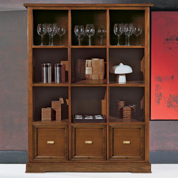 Libreria con 3 cassetti, 9 vani, dettaglio legno
