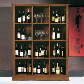Libreria 12 vani a giorno con bottiglie e bicchieri