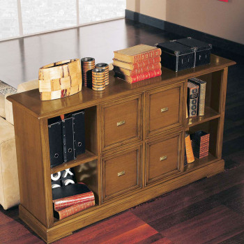 Libreria 8 vani 4 cassetti, dettaglio legno noce tanganica