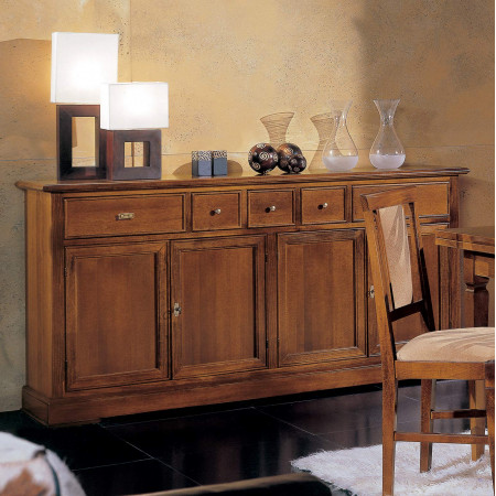 Credenza 4 porte 5 cassetti in legno massello
