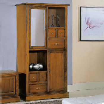 Mobiletto da entrata con specchio e cassetti in legno