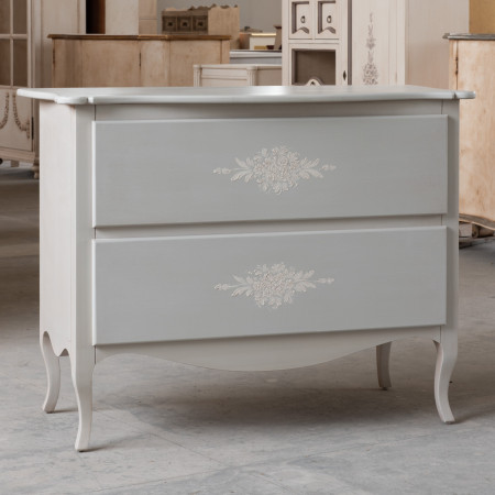 Comocino 2 cassetti grigio cenere con decoro floreale
