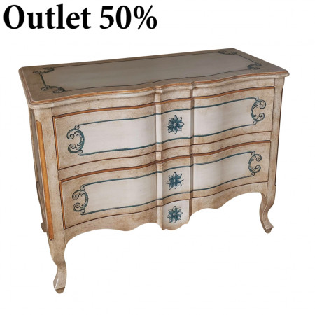 Comò due cassetti sagomato con dettagli decorativi azzurri