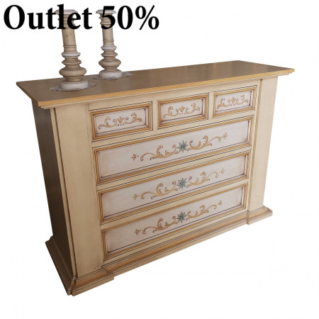 Comò 6 cassetti decorato a mano, dettaglio decorazioni
