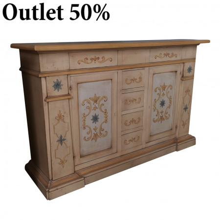 Credenza 2 ante 6 cassetti, decorazioni fiorentine, vista frontale
