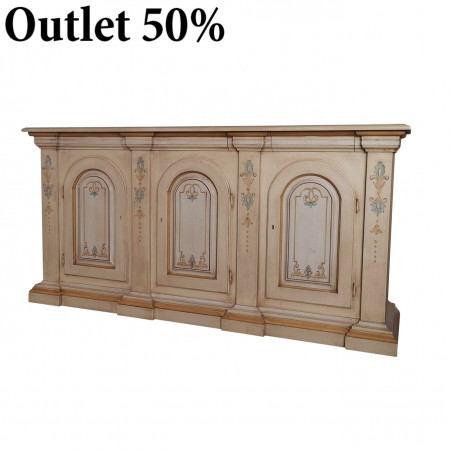 Credenza in legno con decori fiorentini e archi