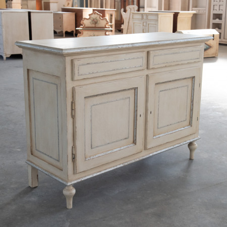 Credenza 2 ante 2 cassetti finitura toscana dettagli foglia argento anticato