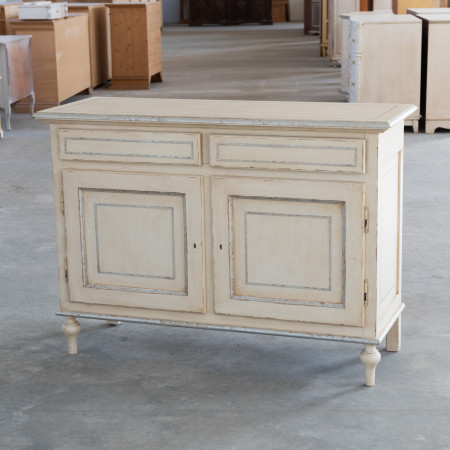 Credenza 2 ante 2 cassetti finitura toscana dettagli foglia argento anticato