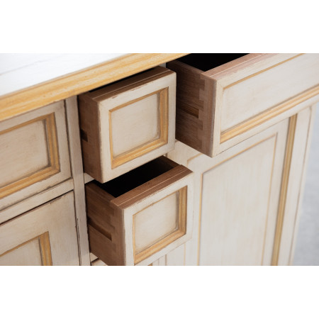 Dettaglio cassetti credenza finitura toscana avorio