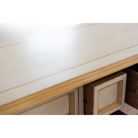Credenza 2 ante 7 cassetti dettaglio finitura avorio e ocra