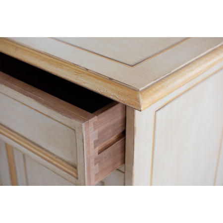 Credenza 2 ante 7 cassetti finitura toscana avorio e particolari ocra