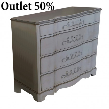 Comò 4 cassetti avorio con decorazioni grigio sfumato