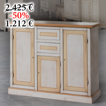 Credenzina 3 ante 2 cassetti, dettaglio legno e colori
