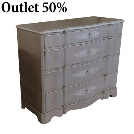 Comò 4 cassetti avorio con decorazioni bianche floreali