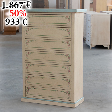 Cassettiera settimanale crema anticato, dettaglio floreale