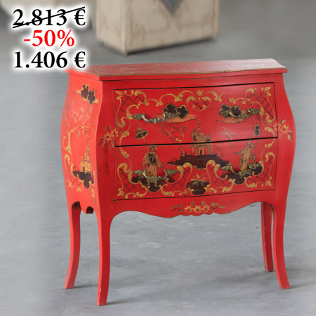 Comoncino bombato rosso cina con decorazione orientale
