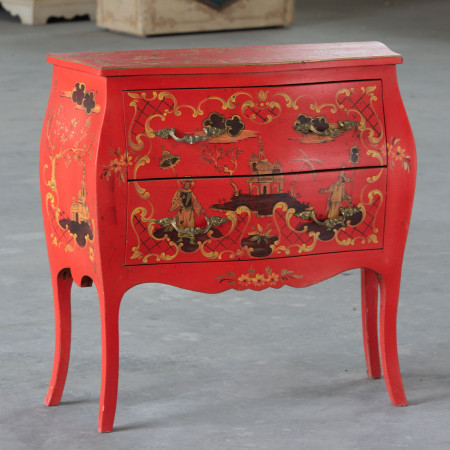 Comoncino bombato 2 cassetti rosso cina con decorazione orientale