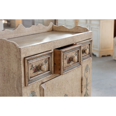 Dispensa avorio anticato 1 anta 3 cassetti, decorazioni fiorentine