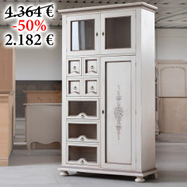 Dispensa alta 3 ante 7 cassetti avorio con decori in rilievo