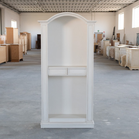 Libreria con volto 2 cassetti bianco patinato dettaglio forma