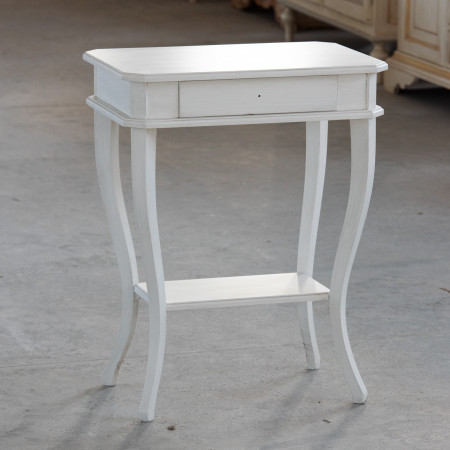 Tavolino 1 cassetto 1 ripiano bianco patinato in legno
