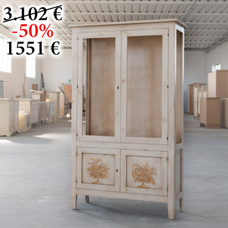 Vetrina 2 e 2 ante avorio anticato con decori terracotta