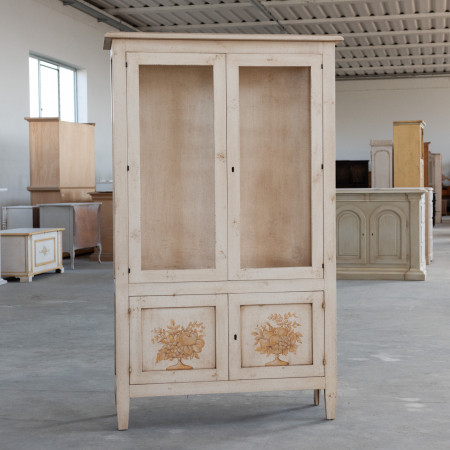 Vetrina avorio anticato 2 e 2 ante, decori terracotta