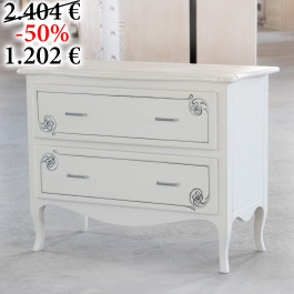 Comoncino 2 cassetti bianco, dettaglio decorazioni argento