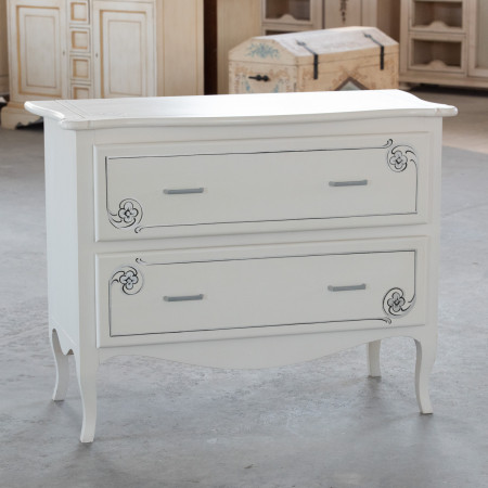 Comoncino 2 cassetti bianco decorazioni foglia argento