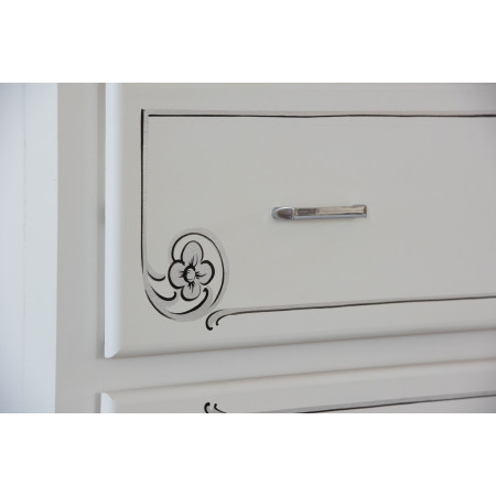 Dettaglio decorazioni foglia argento, Comoncino 2 cassetti
