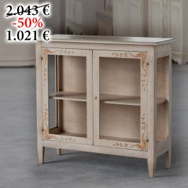 Vetrinetta bassa 2 ante avorio anticato, dettaglio ornati terracotta