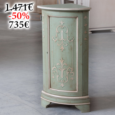 Angolo basso curvo verde anticato decorato a mano
