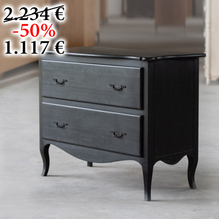 Comoncino 2 cassetti nero anticato, dettaglio frontale
