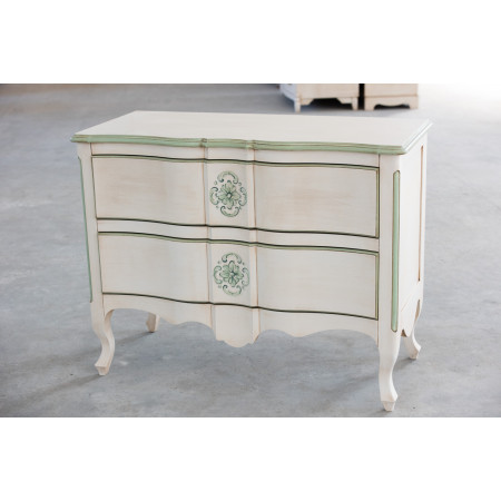 Dettaglio decorazioni verdi del Comò 2 cassetti