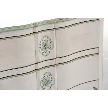 Comò 2 cassetti sagomato avorio decorazioni verdi