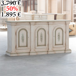 Credenza con archi avorio decori verdi, dettaglio centrale Credenza con archi avorio e decorazioni verdi, dettaglio centrale