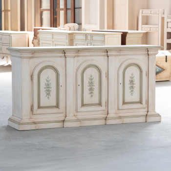 Credenza con archi avorio e decorazioni verdi, dettaglio centrale