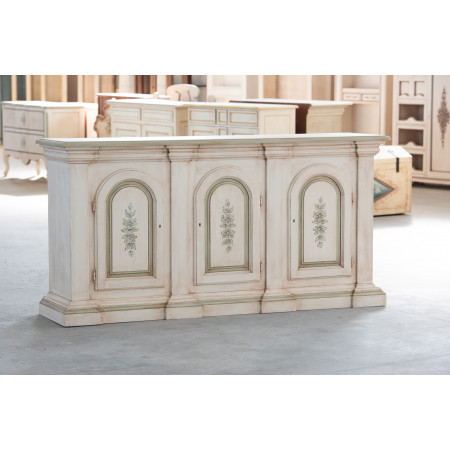 Credenza con archi 3 ante 3 cassetti avorio pennellato decori verdi