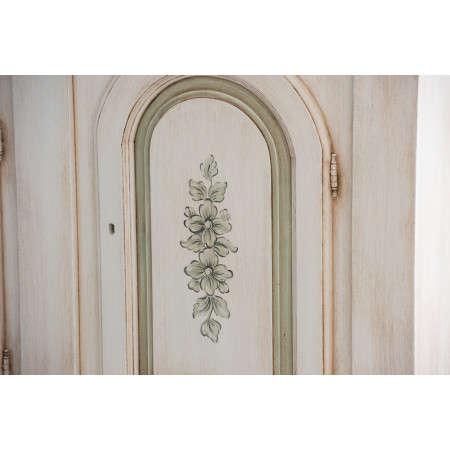 Credenza con archi 3 ante avorio, decorazioni verdi