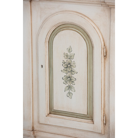 Credenza avorio con archi, decorazioni verdi su ante
