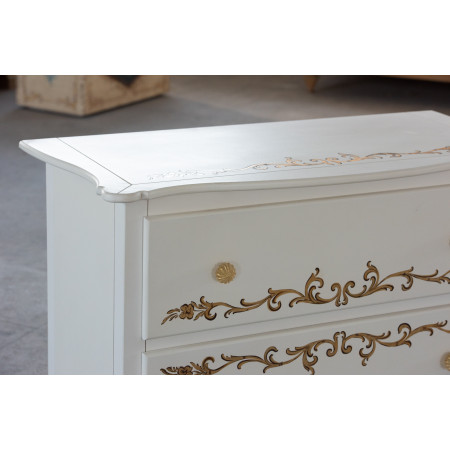 Comò 2 cassetti con decorazioni foglia oro e dettagli raffinati