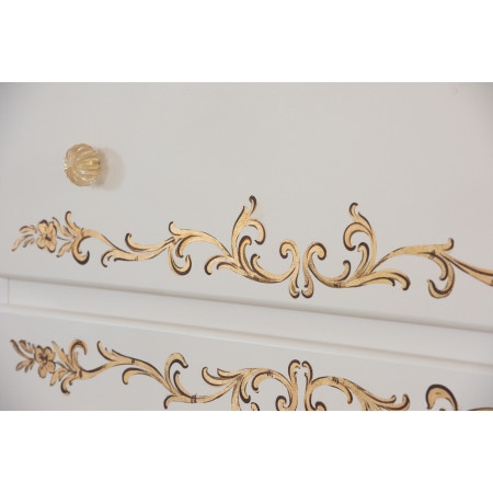 Comò 2 cassetti in legno con dettagli decorativi in foglia oro