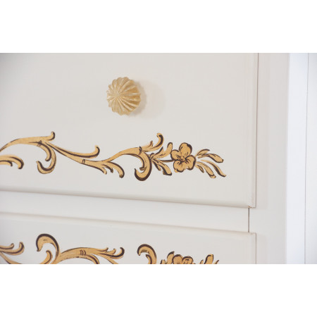Comò 2 cassetti con decorazioni foglia oro dettaglio cassetto