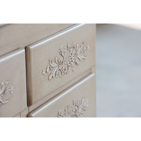 Dispensa 10 cassetti in avorio anticato con decorazioni floreali in rilievo