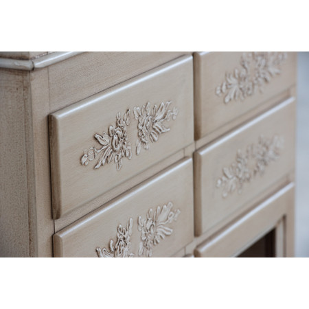 Dispensa 10 cassetti avorio con decori floreali a rilievo